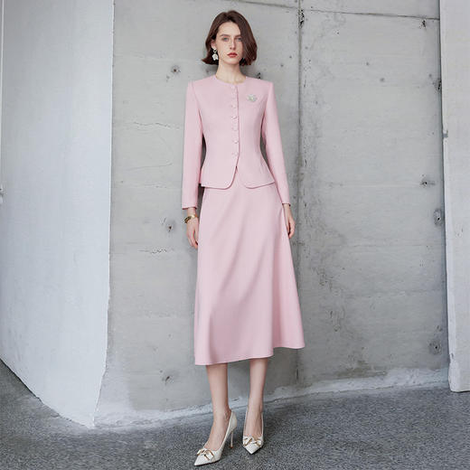 IWY/新中式轻国风套装长袖外套通勤粉色职业装洋气伞裙长裙C2040+S2102-P 商品图2