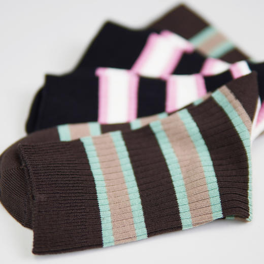 女【2双装 6双6折】丨女士中长筒袜子双针条纹撞色棉袜四季棉袜女袜子【2422202】 商品图3