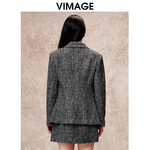VIMAGE纬漫纪麻面粗纺深灰色气质收腰显瘦西装外套冬季新款V2203816 商品图4