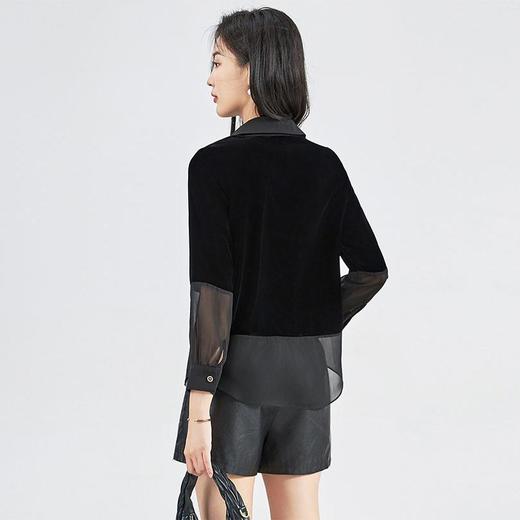 【高货wl】全新升级【铂金会员321/天猫429/差价108】(12658) 洛诗琳真丝丝绒拼接雪纺秋冬名媛气质轻奢简约百搭衬衣女 商品图4