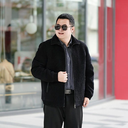 【雪尼尔】【新款DTX】大依优型大码加绒雪尼尔夹克外套加肥加大肥佬休闲上衣男士胖子秋冬 商品图0