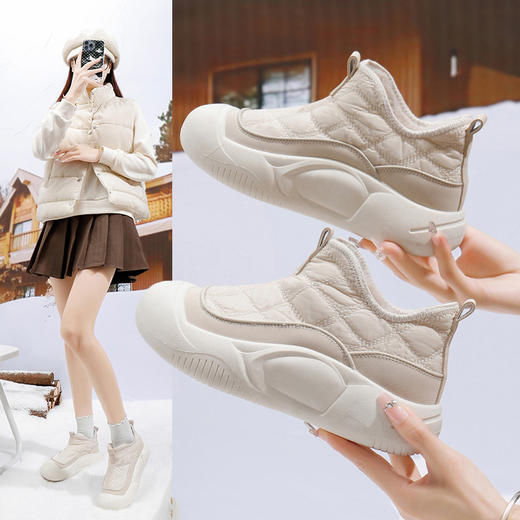 【女鞋棉鞋冬季新款】加绒百搭女学生潮保暖厚底休闲雪地靴 圆形鞋头设计 贴合脚型 商品图0