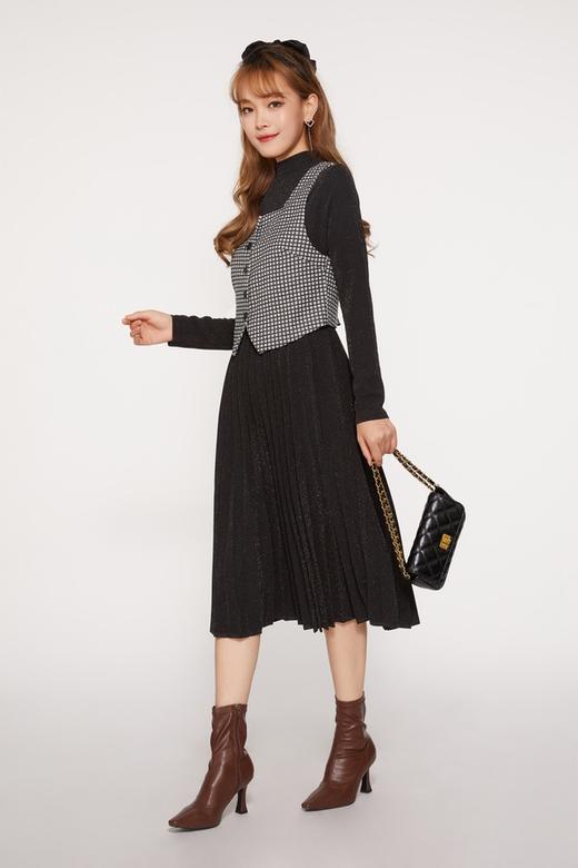 Le Malene 黑白格纹压褶连衣裙套装 10110 商品图0