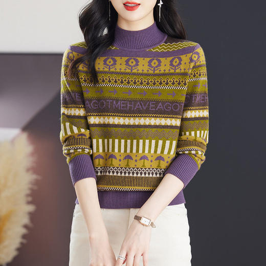 CC-103-79013今年流行的漂亮小衫高端欧货洋气上衣毛衣套头宽松提花针织打底衫 商品图1