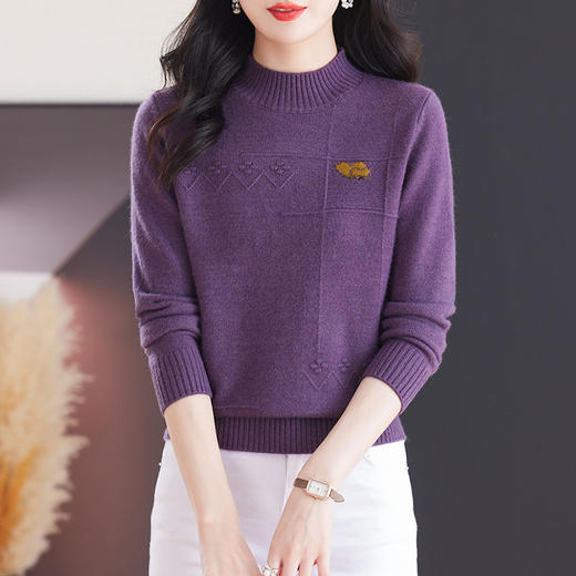 CC-103-79010半高领羊毛打底衫女秋冬内搭短款长袖针织上衣洋气毛衣女 商品图3