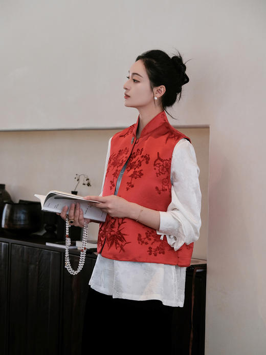 盛唐牡丹| 丹罽红梅兰竹菊漳缎马甲 商品图3