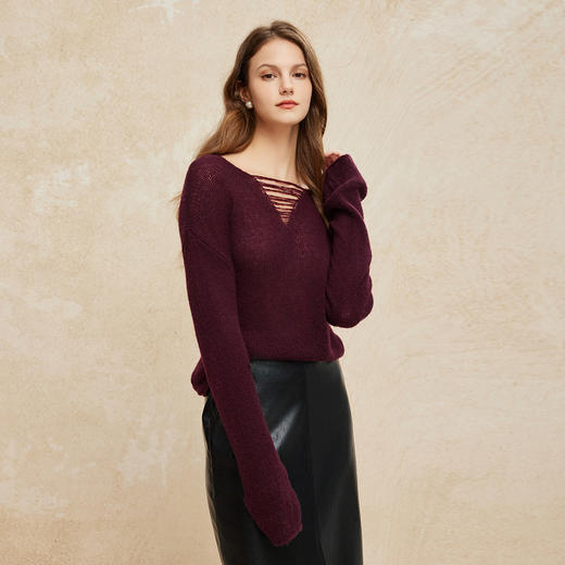 PH609斯尔丽24新款柔软亲肤美式复古含羊绒慵懒风休闲时尚显瘦针织衫 商品图2