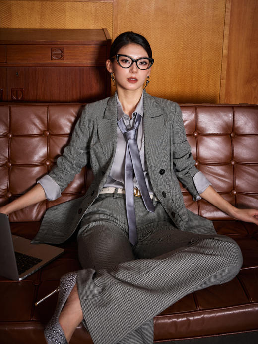 J83A2784颈袖添香春秋新款时尚气质商务正装OL修身羊毛小西装套装女J83A2784 商品图2