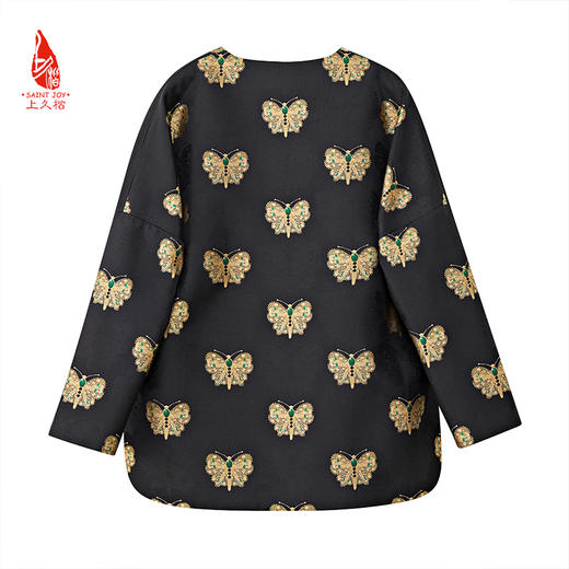 SAINTJOY/上久楷 女式宋锦外套 中式上衣 中国风 复古 黑金蝴蝶绿宝石款 CY1024207017 商品图6