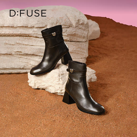 Dfuse迪芙斯2024冬季新款经典时装靴法式复古做旧擦色牛皮粗跟短靴DF44116585 商品图8