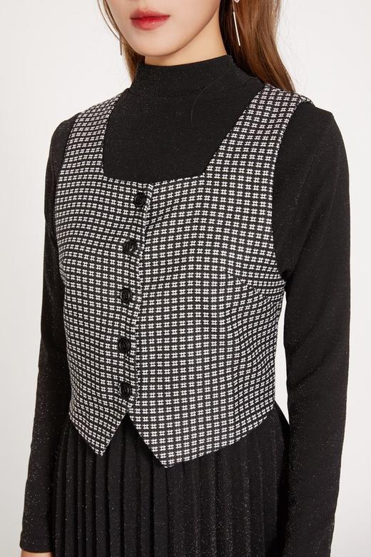 Le Malene 黑白格纹压褶连衣裙套装 10110 商品图3