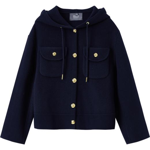 【商场同款】CNC4096“午夜蓝大衣”宽松截短版型 包容身材 连帽设计 连帽和口袋点缀金属扣 活力吸睛 立体挺括毛呢外套 商品图11