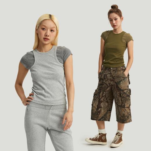 oneup假两件弹力短袖T恤 商品图4