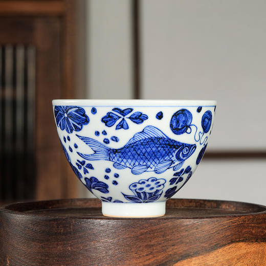 溪兰仰元-鱼藻纹大鸡心杯 商品图2