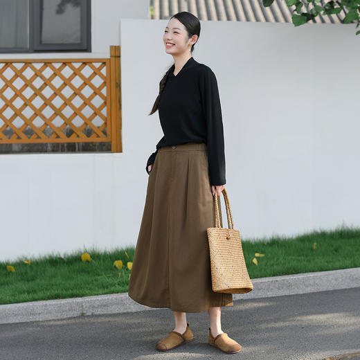 文艺纯色百搭半身裙，设计感抗皱垂感a字长裙QM-6367 商品图3