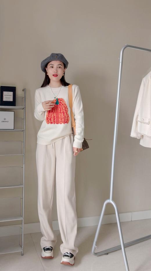 秋冬加绒含小羊羔毛暗纹松紧腰直筒暖暖裤 商品图10