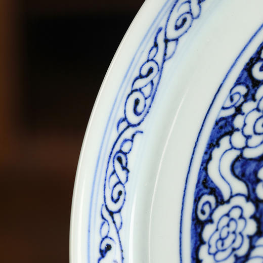 溪兰仰元-蓝地白花双凤纹壶承 商品图4