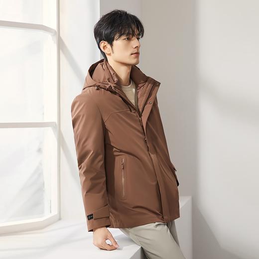 【拒水羽绒】柒牌可卸连帽羽绒服男士冬季新品通勤保暖防寒厚外套	127E70810 商品图1