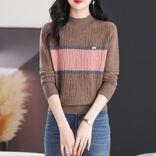 CC-103-79008羊毛针织毛衣女秋冬新款宽松半高领港风宽松洋气上衣批发 商品图0