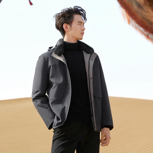 【鹅绒】柒牌可拆卸连帽尼克服男秋冬季时尚休闲男士保暖羽绒外套	127J70180 商品图1