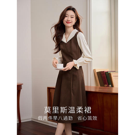 【专属特价】熙世界法式复古假两件长袖连衣裙女2025秋冬新款正式场合气质裙子 商品图2