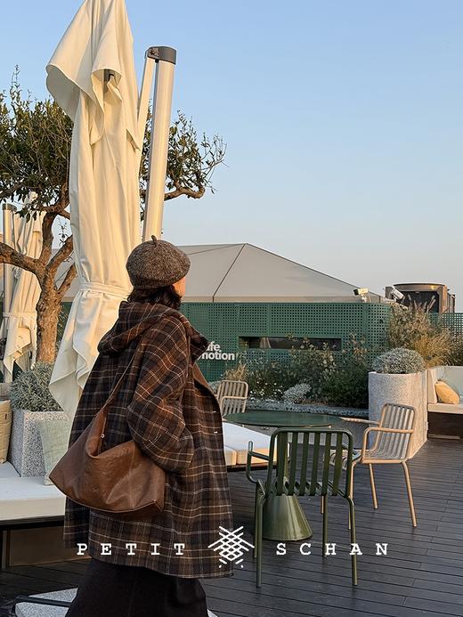 PETIT SCHAN小闪 CLO#617 in a leisurely manner 慢条斯理 羊毛羊驼毛复古格纹双面呢连帽大衣 商品图4