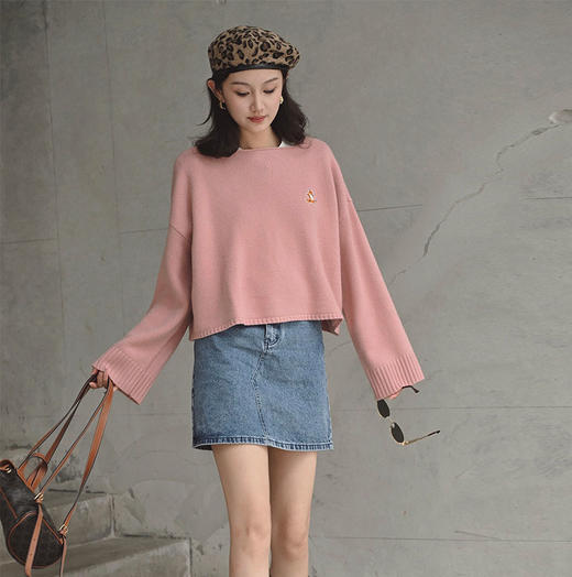 【顺丰包邮】80123 洛诗琳秋冬粉色羊毛方领小狐狸针织毛衫58151 商品图1