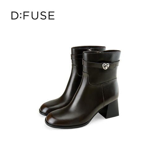 Dfuse迪芙斯2024冬季新款经典时装靴法式复古做旧擦色牛皮粗跟短靴DF44116585 商品图1