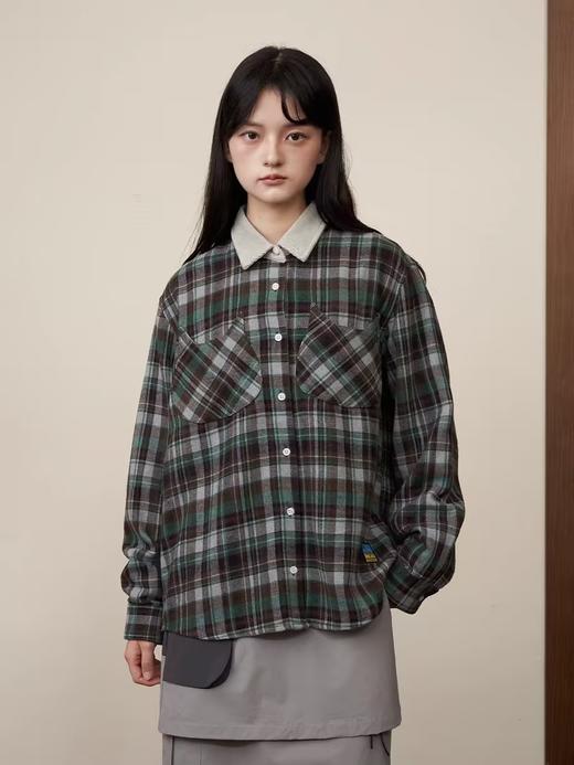 Mood Like Me/MCS2411/复古格纹拼接撞色领子猫咪口袋纽扣衬衫 商品图2