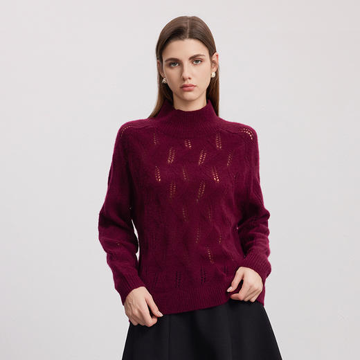 【半高领镂空羊绒衫】羊绒世家秋冬新品女士半高领内搭针织保暖羊绒衫 商品图1