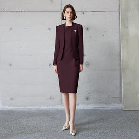 IWY/酒红色西服外套女新款职业西装套装女正装高级感美容仪工作服C2120-R+Q1226
