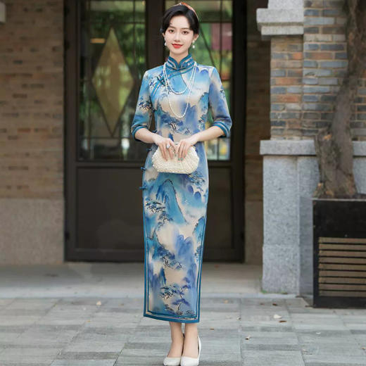 长款旗袍春秋季七分袖复古改良新中式HQ333 商品图3
