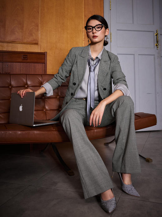 J83A2784颈袖添香春秋新款时尚气质商务正装OL修身羊毛小西装套装女J83A2784 商品图1