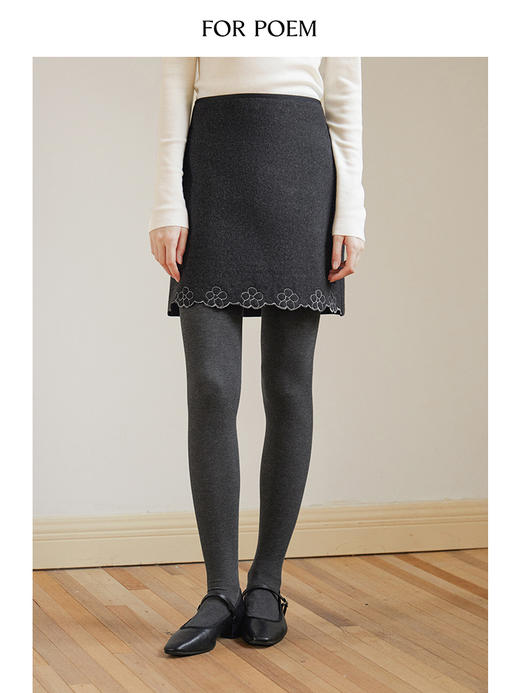 ForPoem 现货 24/FW原创设计秋冬100羊毛刺绣花边毛呢半身裙 商品图2