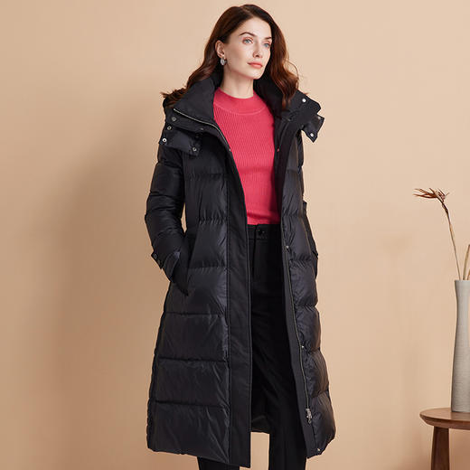 EITIE爱特爱冬季新款连帽百搭纯色女中长款羽绒服7611318 商品图8