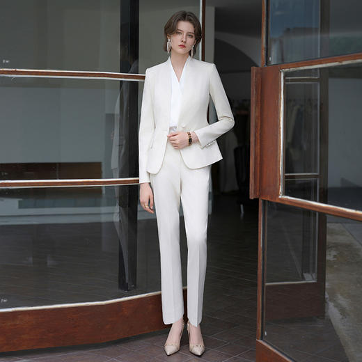 IWY/米色正装女职业套装秋季一粒扣长袖西服外套无领工作服CP2064 商品图2