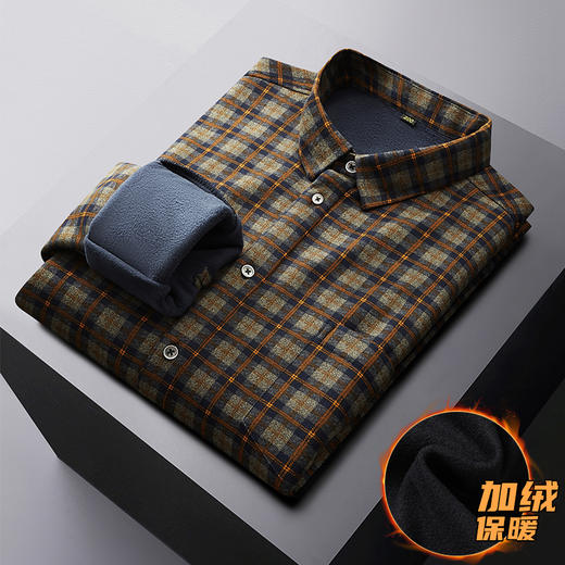 【加绒】【新款DM】大依优型大码加绒高弹长袖衬衫男宽松加肥加大码男士休闲商务方格衬衣上衣胖子 商品图8