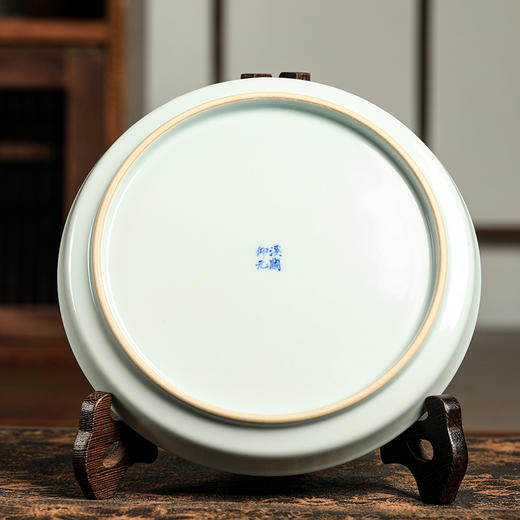 溪兰仰元-蓝地白花双凤纹壶承 商品图2