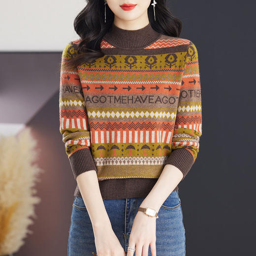 CC-103-79013今年流行的漂亮小衫高端欧货洋气上衣毛衣套头宽松提花针织打底衫 商品图0