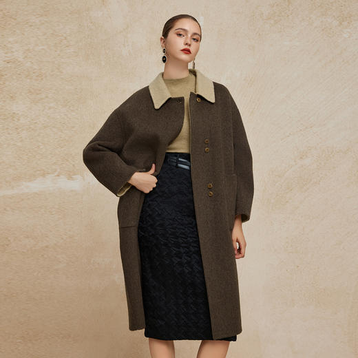 PH946斯尔丽24新款廓形简约双色小方领超轻保暖羊毛大衣 商品图4