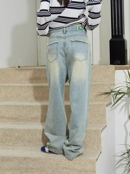 Mood Like Me/MNZ2407/毛边口袋印花洗水做旧直筒牛仔裤 商品图3