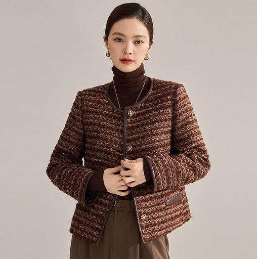 【高货sh】全新升级【铂金会员367/天猫499/差价132】(11709) 洛诗琳秋冬美拉德羊毛混纺简约廓形羽绒内胆小香风外套 商品图3