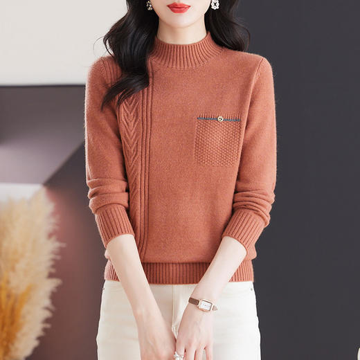 CC-103-79009半高领打底衫女秋冬羊毛上衣女2024新款秋冬厚款妈妈长袖内搭毛衣 商品图1