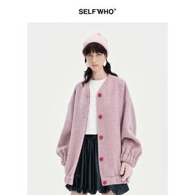 SELFWHO绵羊毛桑蚕丝混纺双面呢外套女秋冬2024新款宽松百搭上衣