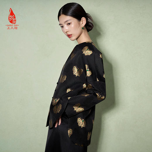 SAINTJOY/上久楷 女式宋锦外套 中式上衣 中国风 复古 黑金蝴蝶绿宝石款 CY1024207017 商品图3