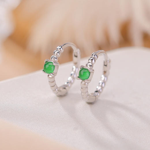 S925纯银镀金翡翠复古时尚，轻奢简约圆珠耳环气质百搭银耳夹CW-EJ00529 商品图2