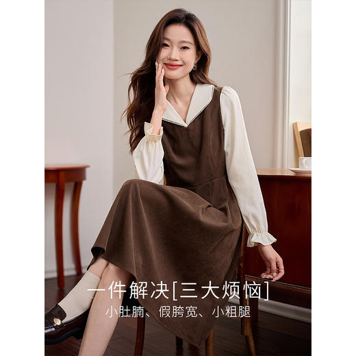 【专属特价】熙世界法式复古假两件长袖连衣裙女2025秋冬新款正式场合气质裙子 商品图1