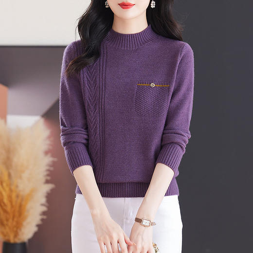 CC-103-79009半高领打底衫女秋冬羊毛上衣女2024新款秋冬厚款妈妈长袖内搭毛衣 商品图0