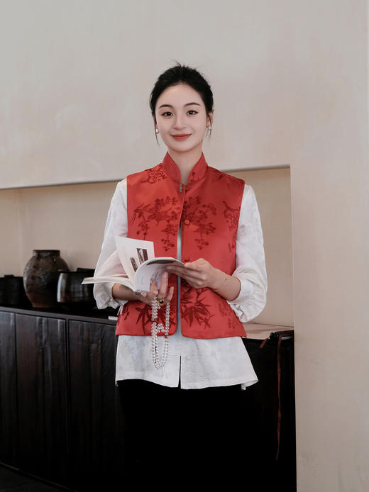 盛唐牡丹| 丹罽红梅兰竹菊漳缎马甲 商品图2