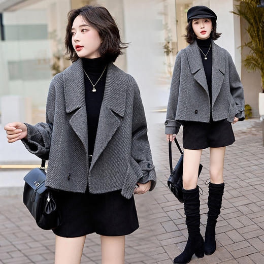 HR BX2627时尚毛呢外套休闲小个子羊毛大衣 商品图3